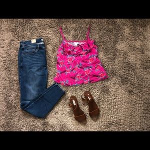 (3 for $15) Cotton On Pink Floral Ruffle Top
